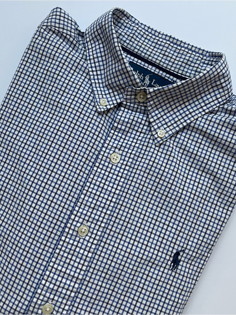 Polo by Ralph Lauren Men's Blue and White Check Button-Down Shirt
